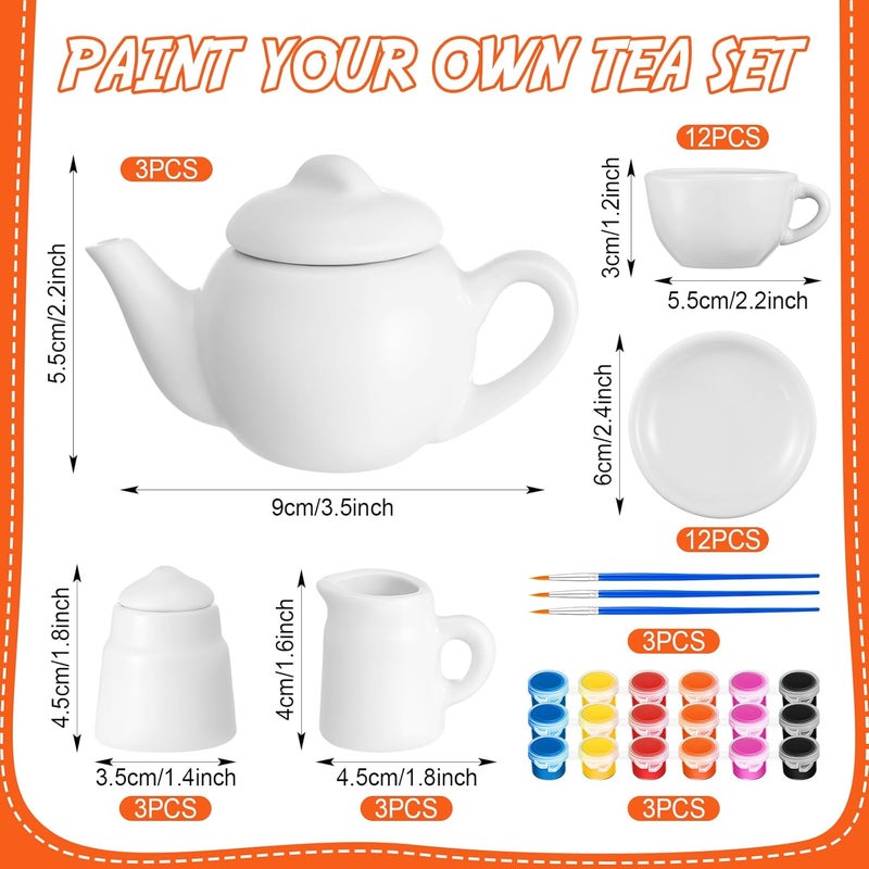 PullCrease 45 Pcs Porcelain Mini Tea Cup Set Including Porcelain Dishes Brush Children Ceramic Play DIY Craftfor Kids Girls 6-8 and up Party Birthday Gift Baby Shower Wedding Supplies(Lovely Style) - Image 2